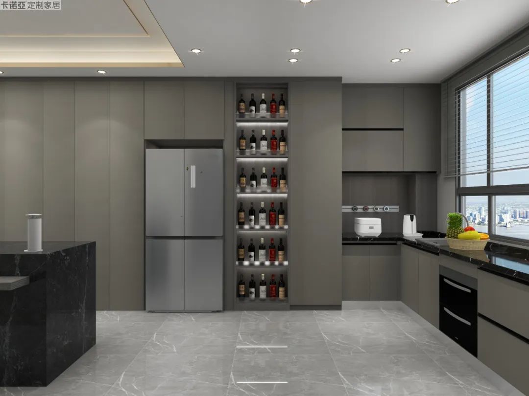 另一側(cè)櫥柜內(nèi)嵌洗碗機，安裝高度適中方便操作